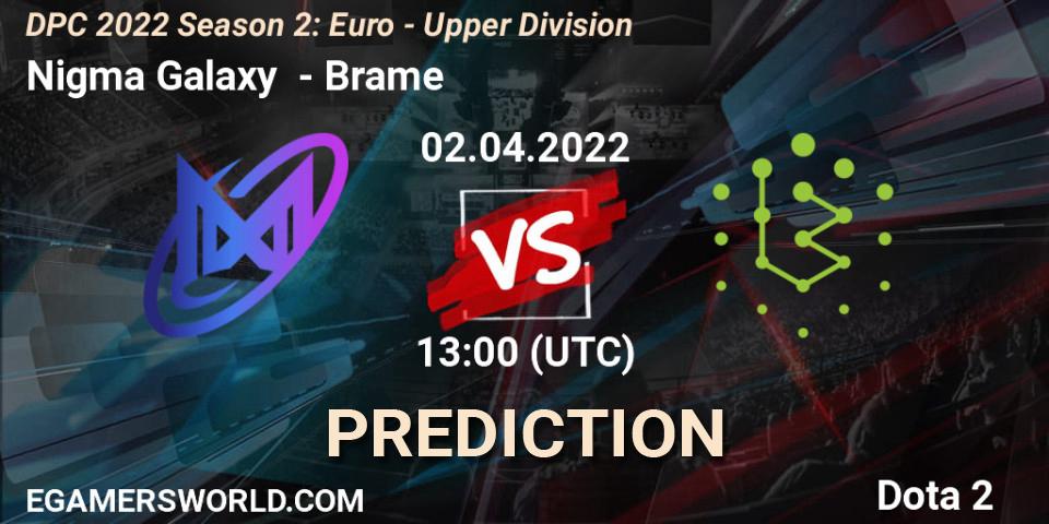 Nigma Galaxy contre Brame : prédiction de match. 02.04.2022 at 12:56. Dota 2, DPC 2021/2022 Tour 2 (Season 2): WEU (Euro) Divison I (Upper) - DreamLeague Season 17