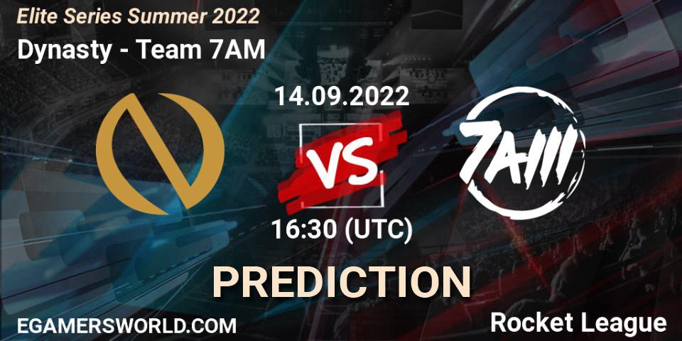 Dynasty contre Team 7AM : prédiction de match. 14.09.2022 at 16:30. Rocket League, Elite Series Summer 2022