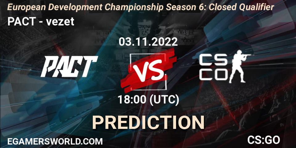 PACT contre vezet : prédiction de match. 03.11.2022 at 18:00. Counter-Strike (CS2), European Development Championship Season 6: Closed Qualifier
