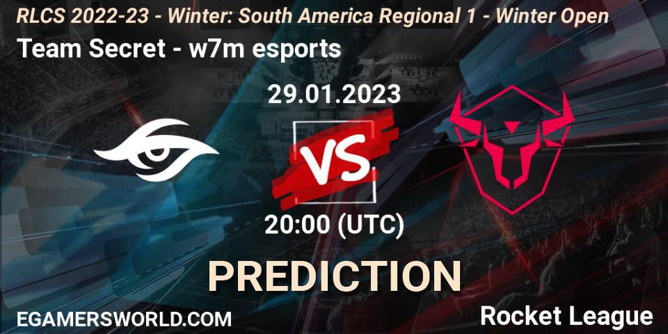 Team Secret contre w7m esports : prédiction de match. 29.01.2023 at 20:00. Rocket League, RLCS 2022-23 - Winter: South America Regional 1 - Winter Open