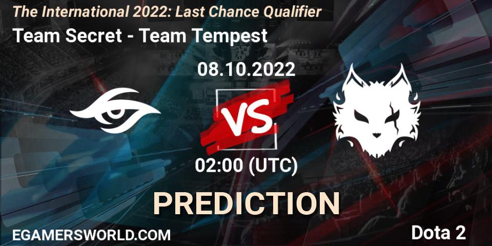 Team Secret contre Team Tempest : prédiction de match. 08.10.22. Dota 2, The International 2022: Last Chance Qualifier