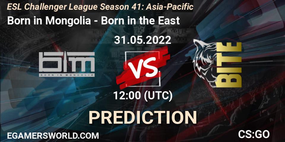 Born in Mongolia contre Born in the East : prédiction de match. 31.05.2022 at 12:00. Counter-Strike (CS2), ESL Challenger League Season 41: Asia-Pacific