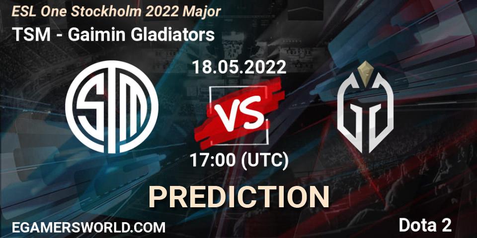 TSM contre Gaimin Gladiators : prédiction de match. 18.05.2022 at 17:19. Dota 2, ESL One Stockholm 2022 Major
