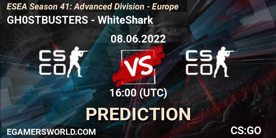 GH0STBUSTERS contre WhiteShark : prédiction de match. 08.06.2022 at 16:00. Counter-Strike (CS2), ESEA Season 41: Advanced Division - Europe