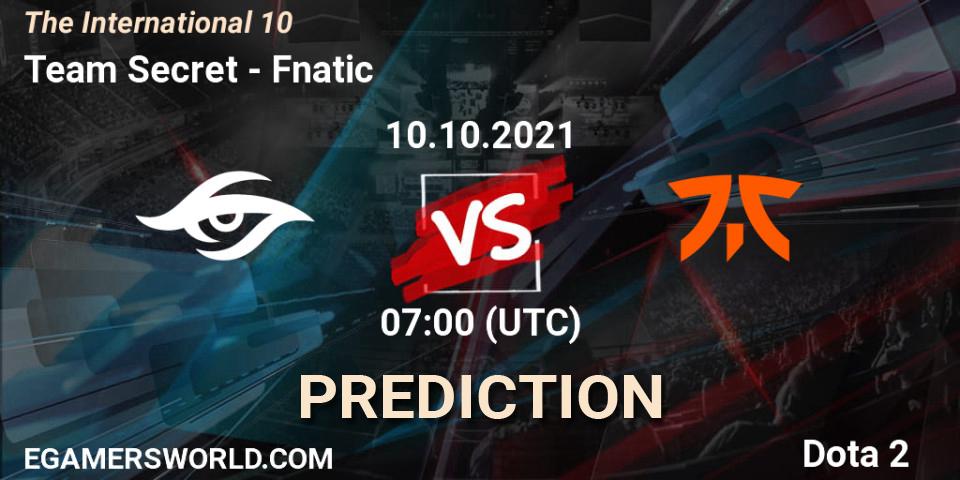 Team Secret contre Fnatic : prédiction de match. 10.10.2021 at 07:00. Dota 2, The Internationa 2021