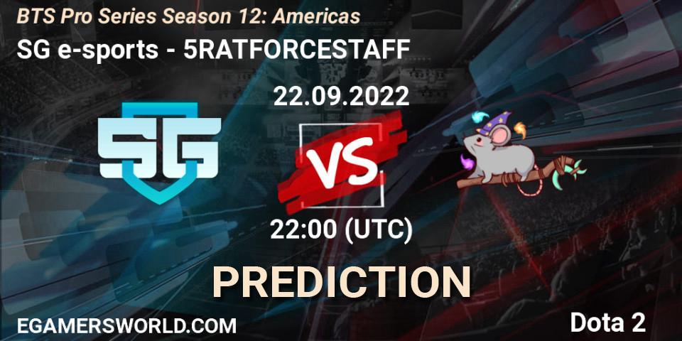 SG e-sports contre 5RATFORCESTAFF : prédiction de match. 22.09.22. Dota 2, BTS Pro Series Season 12: Americas
