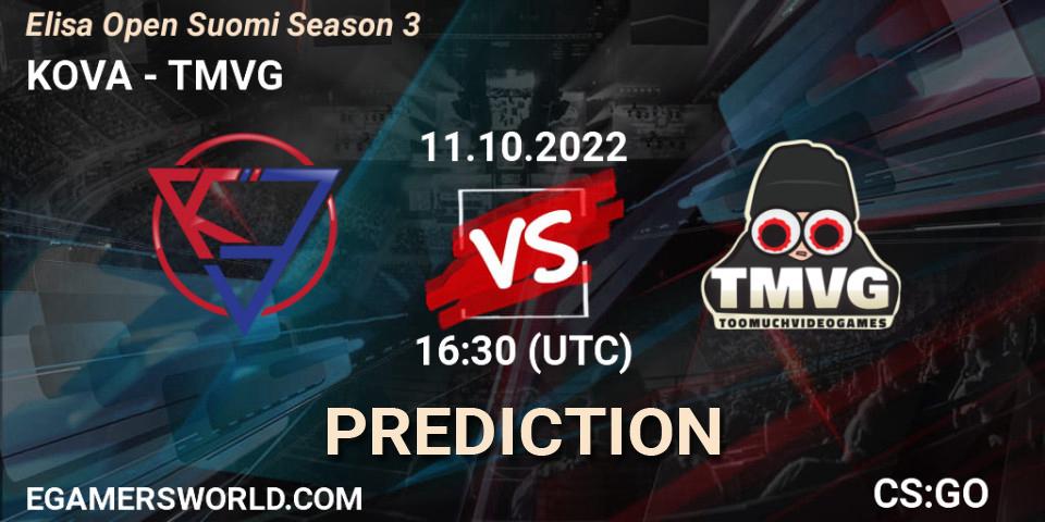 KOVA contre TMVG : prédiction de match. 11.10.22. CS2 (CS:GO), Elisa Open Suomi Season 3