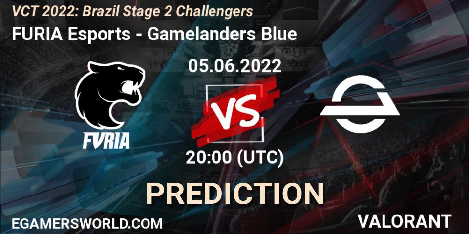 FURIA Esports contre Gamelanders Blue : prédiction de match. 05.06.2022 at 20:00. VALORANT, VCT 2022: Brazil Stage 2 Challengers