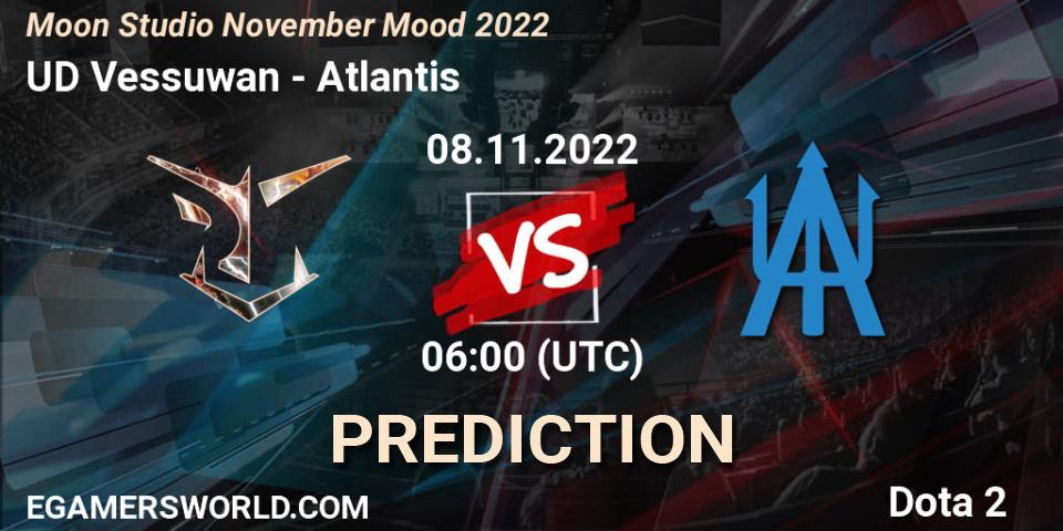 UD Vessuwan contre Atlantis : prédiction de match. 08.11.2022 at 06:01. Dota 2, Moon Studio November Mood 2022