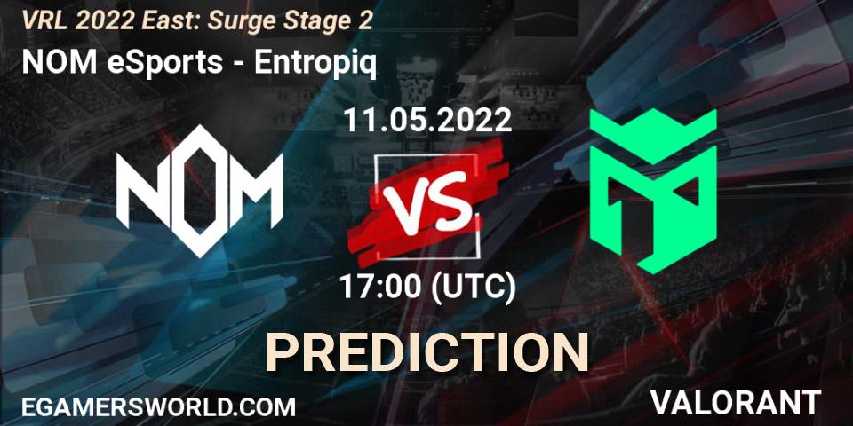 NOM eSports contre Entropiq : prédiction de match. 11.05.2022 at 18:10. VALORANT, VRL 2022 East: Surge Stage 2
