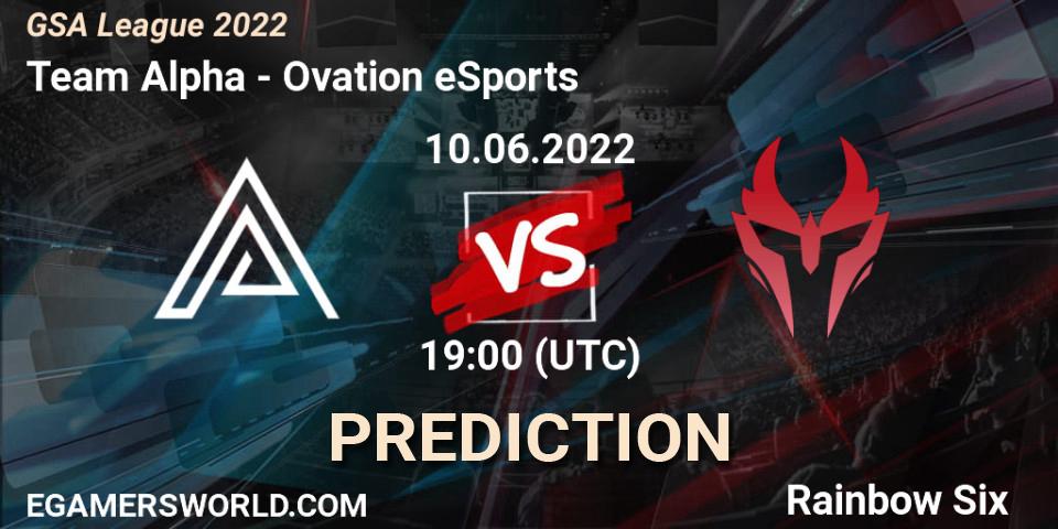 Team Alpha contre Ovation eSports : prédiction de match. 10.06.2022 at 19:00. Rainbow Six, GSA League 2022