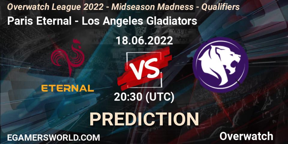 Paris Eternal contre Los Angeles Gladiators : prédiction de match. 18.06.2022 at 20:30. Overwatch, Overwatch League 2022 - Midseason Madness - Qualifiers