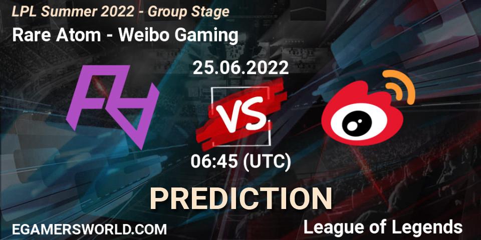 Rare Atom contre Weibo Gaming : prédiction de match. 25.06.2022 at 06:45. LoL, LPL Summer 2022 - Group Stage