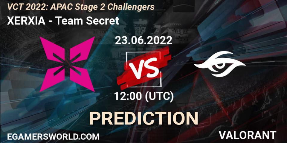 XERXIA contre Team Secret : prédiction de match. 23.06.2022 at 12:00. VALORANT, VCT 2022: APAC Stage 2 Challengers