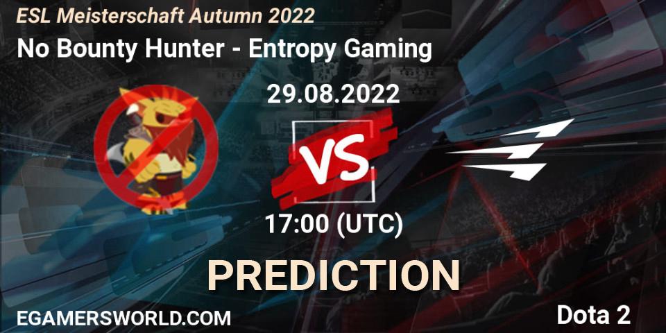 No Bounty Hunter contre Entropy Gaming : prédiction de match. 29.08.2022 at 17:00. Dota 2, ESL Meisterschaft Autumn 2022