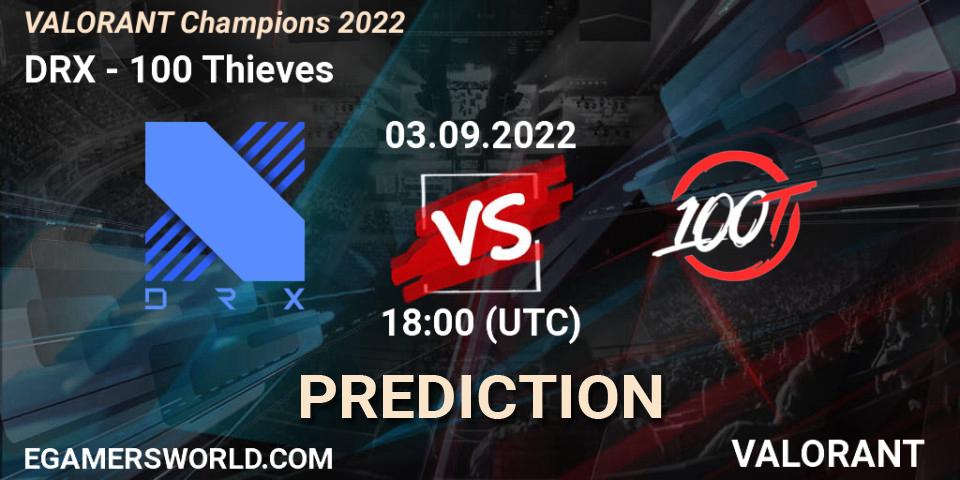 DRX contre 100 Thieves : prédiction de match. 03.09.2022 at 18:00. VALORANT, VALORANT Champions 2022