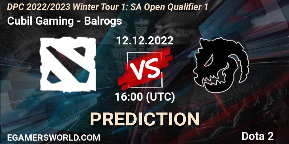 Cubil Gaming contre Balrogs : prédiction de match. 12.12.2022 at 16:08. Dota 2, DPC 2022/2023 Winter Tour 1: SA Open Qualifier 1