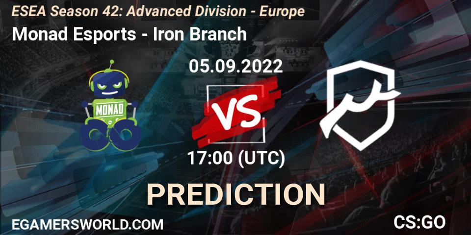 Monad Esports contre Iron Branch : prédiction de match. 05.09.2022 at 17:00. Counter-Strike (CS2), ESEA Season 42: Advanced Division - Europe