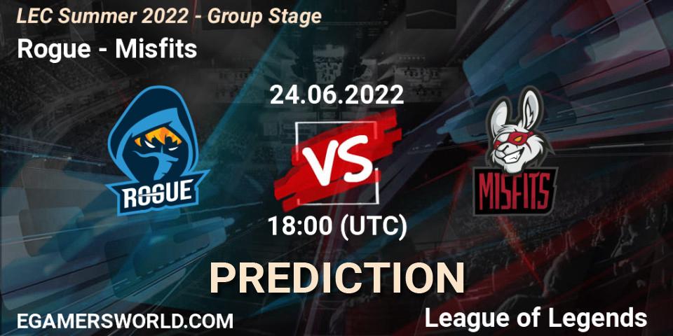 Rogue contre Misfits : prédiction de match. 24.06.2022 at 20:00. LoL, LEC Summer 2022 - Group Stage