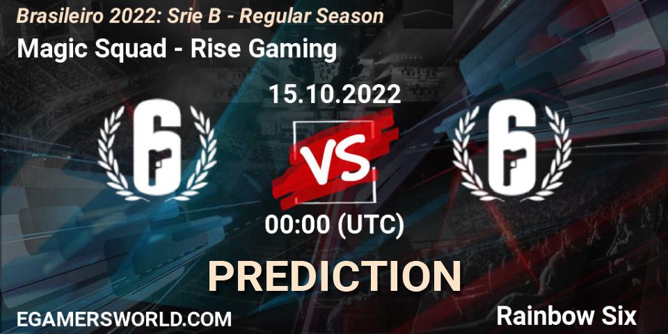 Magic Squad contre Rise Gaming : prédiction de match. 15.10.2022 at 00:00. Rainbow Six, Brasileirão 2022: Série B - Regular Season