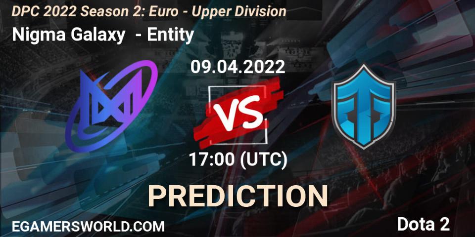 Nigma Galaxy contre Entity : prédiction de match. 09.04.22. Dota 2, DPC 2021/2022 Tour 2 (Season 2): WEU (Euro) Divison I (Upper) - DreamLeague Season 17