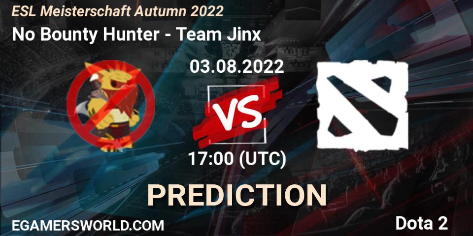 No Bounty Hunter contre Team Jinx : prédiction de match. 03.08.2022 at 17:02. Dota 2, ESL Meisterschaft Autumn 2022