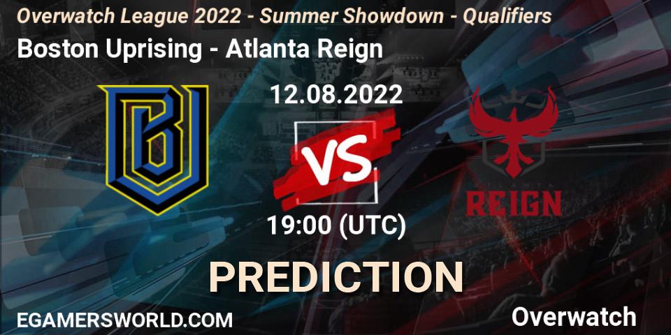 Boston Uprising contre Atlanta Reign : prédiction de match. 12.08.2022 at 19:00. Overwatch, Overwatch League 2022 - Summer Showdown - Qualifiers