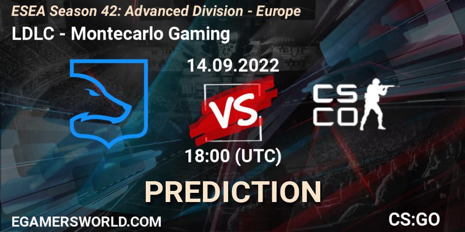 LDLC contre Montecarlo Gaming : prédiction de match. 14.09.2022 at 18:00. Counter-Strike (CS2), ESEA Season 42: Advanced Division - Europe