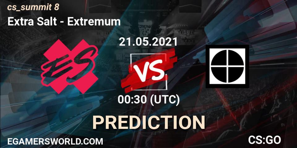 Extra Salt contre Extremum : prédiction de match. 21.05.2021 at 02:00. Counter-Strike (CS2), cs_summit 8