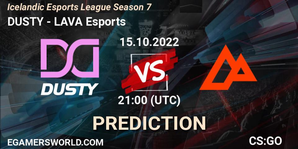 DUSTY contre LAVA Esports : prédiction de match. 15.10.2022 at 21:00. Counter-Strike (CS2), Icelandic Esports League Season 7