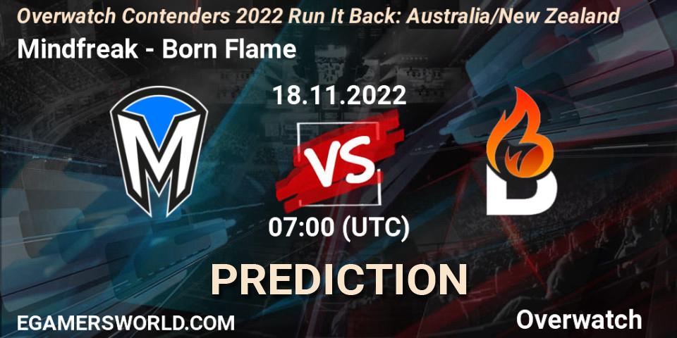 Mindfreak contre Born Flame : prédiction de match. 18.11.2022 at 07:00. Overwatch, Overwatch Contenders 2022 - Australia/New Zealand - November