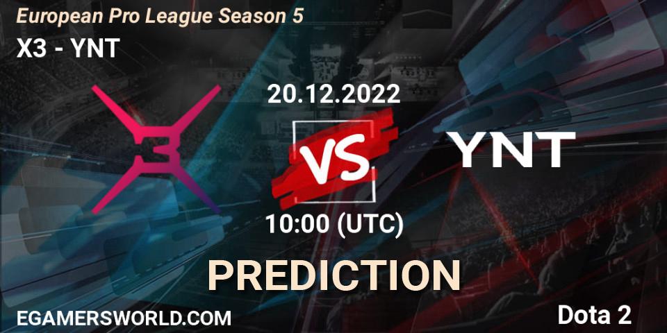 X3 contre YNT : prédiction de match. 21.12.2022 at 10:09. Dota 2, European Pro League Season 5