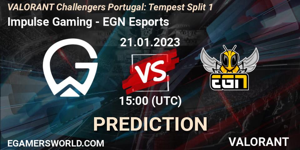 Impulse Gaming contre EGN Esports : prédiction de match. 21.01.2023 at 15:00. VALORANT, VALORANT Challengers 2023 Portugal: Tempest Split 1
