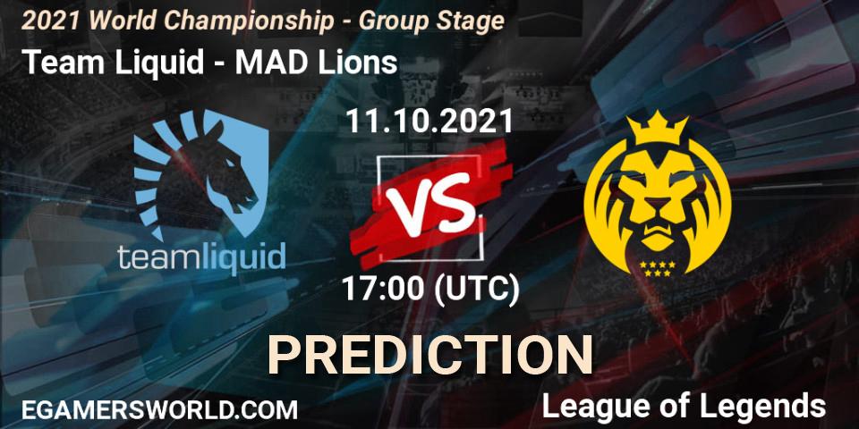 Team Liquid contre MAD Lions : prédiction de match. 11.10.2021 at 17:00. LoL, 2021 World Championship - Group Stage
