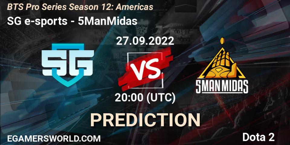 SG e-sports contre 5ManMidas : prédiction de match. 27.09.22. Dota 2, BTS Pro Series Season 12: Americas