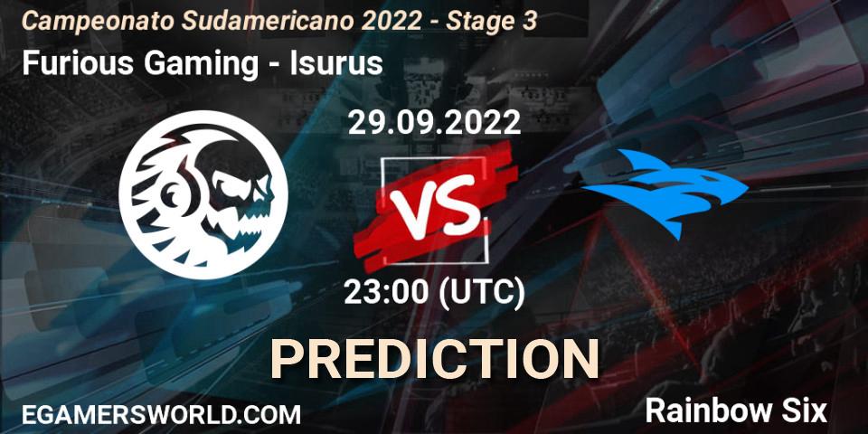 Furious Gaming contre Isurus : prédiction de match. 29.09.2022 at 23:00. Rainbow Six, Campeonato Sudamericano 2022 - Stage 3