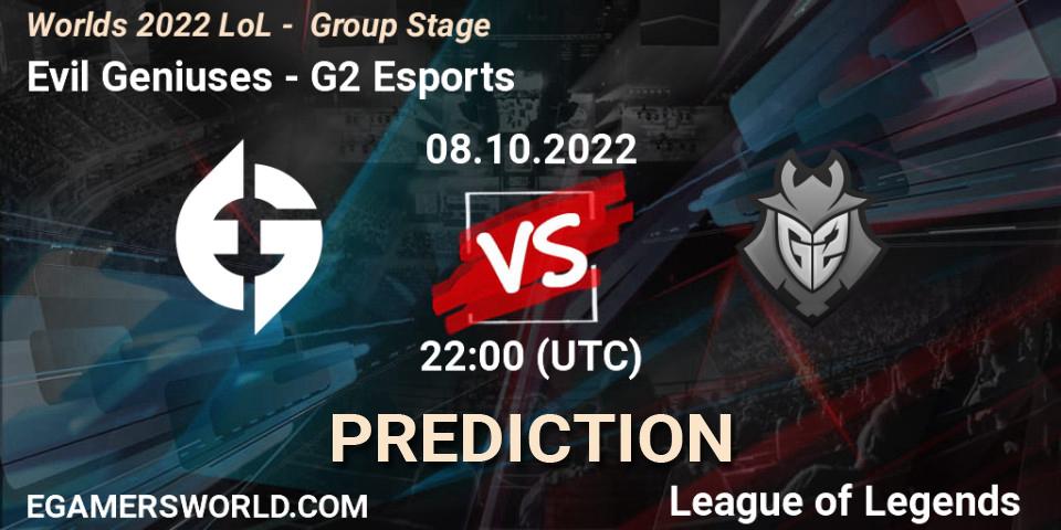 Evil Geniuses contre G2 Esports : prédiction de match. 08.10.22. LoL, Worlds 2022 LoL - Group Stage