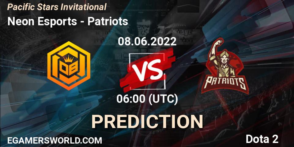 Neon Esports contre Patriots : prédiction de match. 08.06.2022 at 10:57. Dota 2, Pacific Stars Invitational