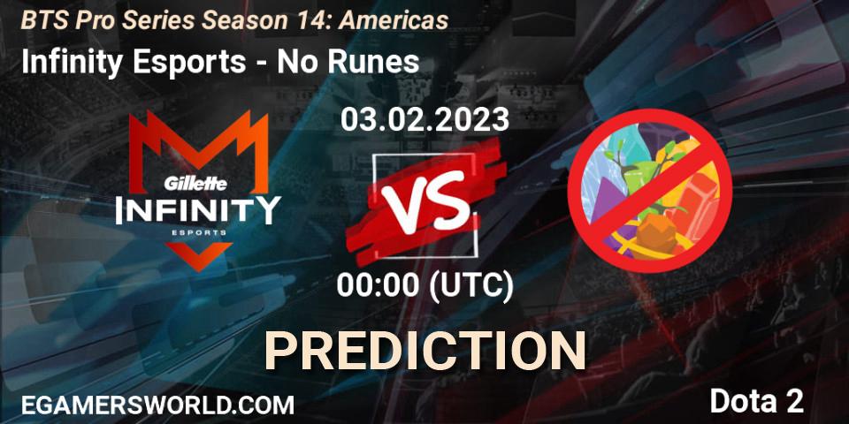 Infinity Esports contre No Runes : prédiction de match. 03.02.23. Dota 2, BTS Pro Series Season 14: Americas