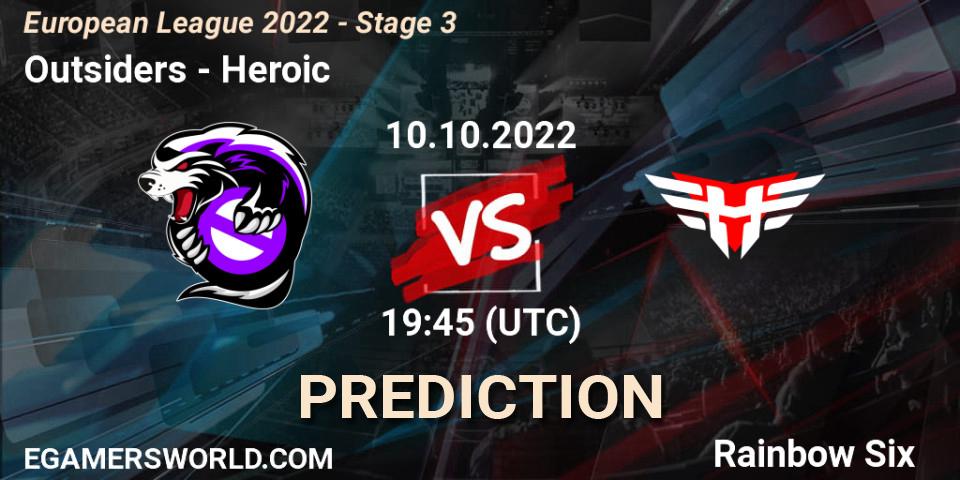 Outsiders contre Heroic : prédiction de match. 10.10.2022 at 16:00. Rainbow Six, European League 2022 - Stage 3
