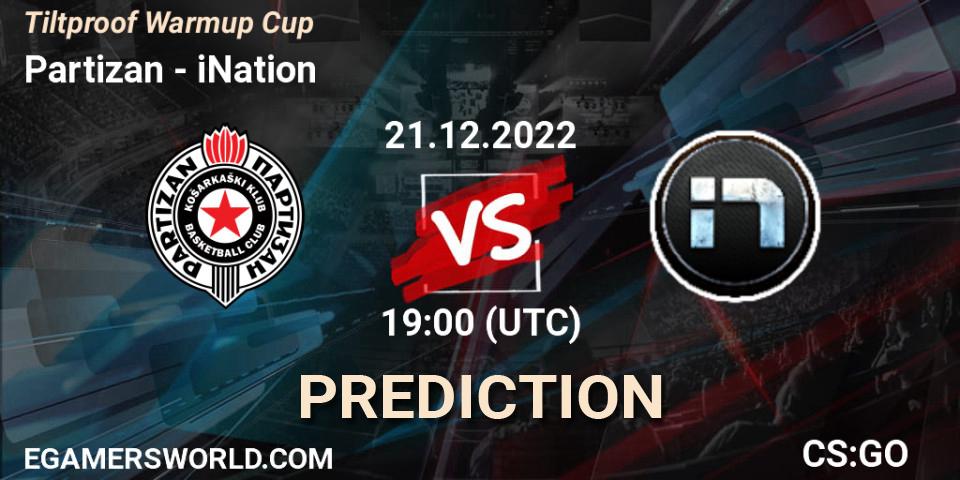 Partizan contre iNation : prédiction de match. 21.12.2022 at 19:00. Counter-Strike (CS2), Tiltproof Warmup Cup