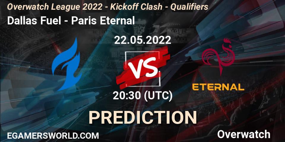 Dallas Fuel contre Paris Eternal : prédiction de match. 22.05.2022 at 20:30. Overwatch, Overwatch League 2022 - Kickoff Clash - Qualifiers
