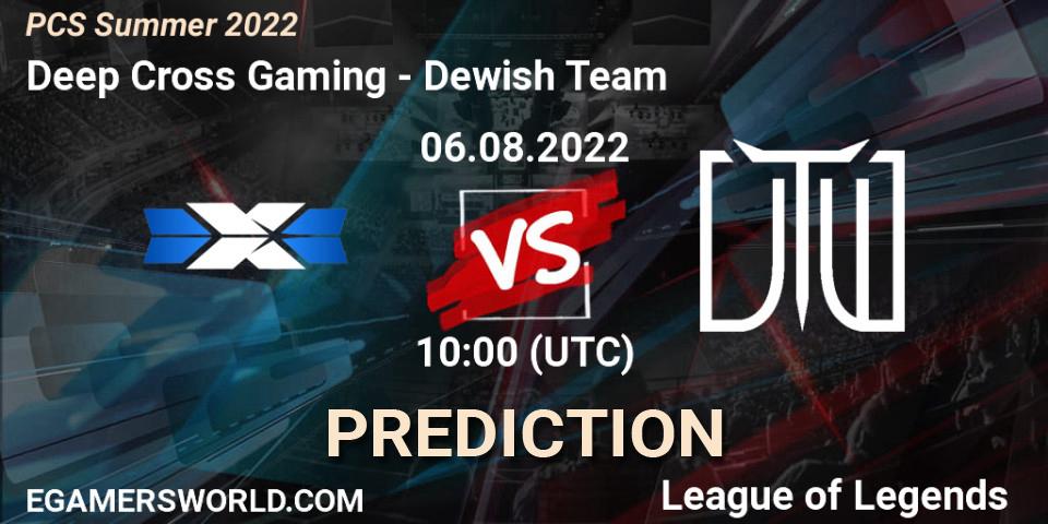 Deep Cross Gaming contre Dewish Team : prédiction de match. 05.08.2022 at 10:00. LoL, PCS Summer 2022