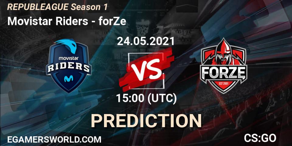 Movistar Riders contre forZe : prédiction de match. 24.05.2021 at 15:00. Counter-Strike (CS2), REPUBLEAGUE Season 1