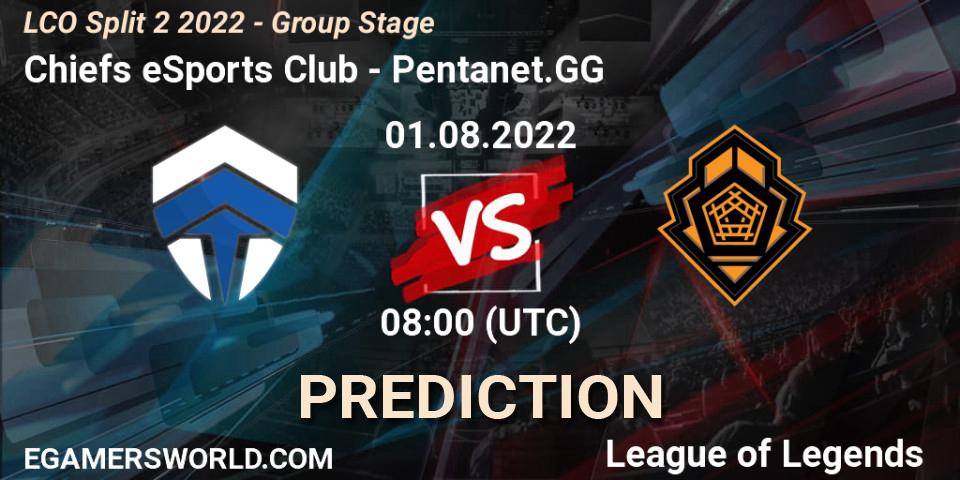 Chiefs eSports Club contre Pentanet.GG : prédiction de match. 01.08.2022 at 08:00. LoL, LCO Split 2 2022 - Group Stage