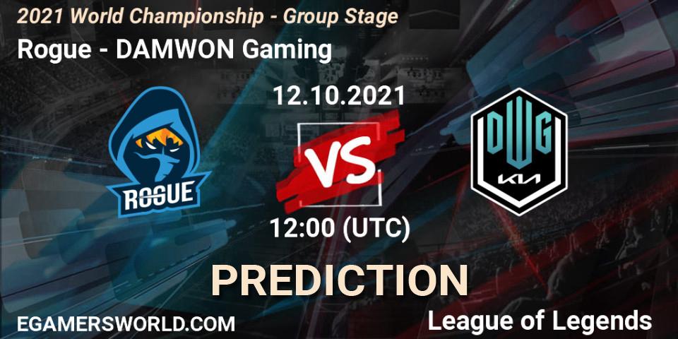 Rogue contre DAMWON Gaming : prédiction de match. 12.10.2021 at 12:00. LoL, 2021 World Championship - Group Stage