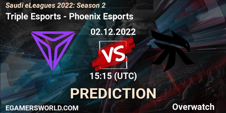 Triple Esports contre Phoenix Esports : prédiction de match. 02.12.2022 at 15:15. Overwatch, Saudi eLeagues 2022: Season 2