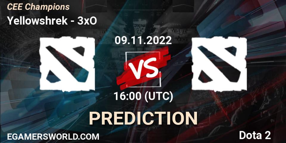 Yellowshrek contre 3xO : prédiction de match. 09.11.2022 at 16:15. Dota 2, CEE Champions