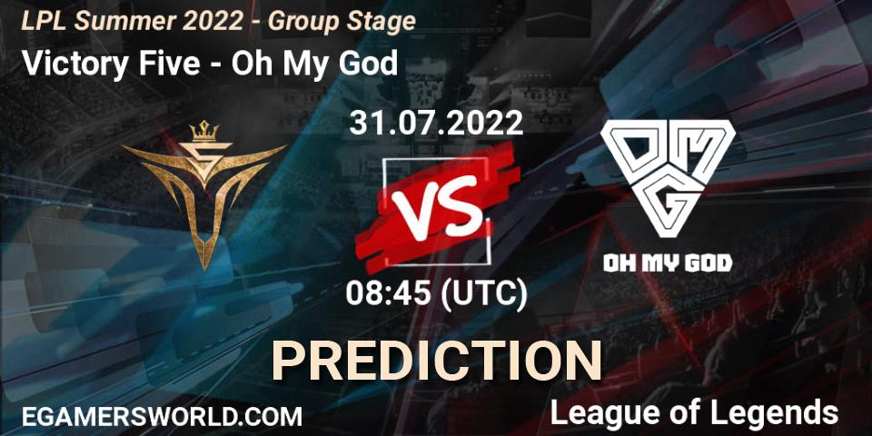 Victory Five contre Oh My God : prédiction de match. 31.07.22. LoL, LPL Summer 2022 - Group Stage