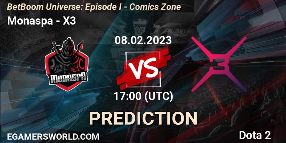 Monaspa contre X3 : prédiction de match. 08.02.23. Dota 2, BetBoom Universe: Episode I - Comics Zone